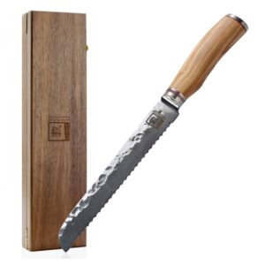 ZAYIKO Damastmesser "OLIVE Brotmesser" - 20cm Klinge - Griff: Olive...