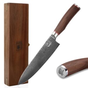 ZAYIKO Damastmesser KURUMI Chefmesser - 20cm Klinge - Nussbaumgriff...