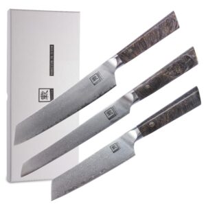 ZAYIKO Damastmesser DAITO PROFI LINE "3er Messer Set" - Ahornholz -...