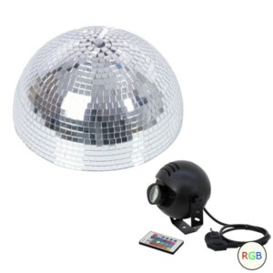 Set Halbspiegelkugel 30cm + 1 x LED Pinspot 9W Farbwechser RGB