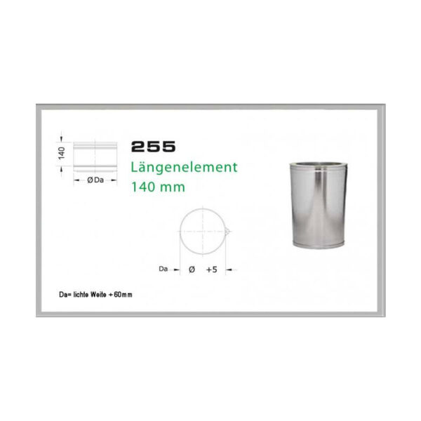 255/DN150 DW Längenelement 200mm/140 mm Dinak