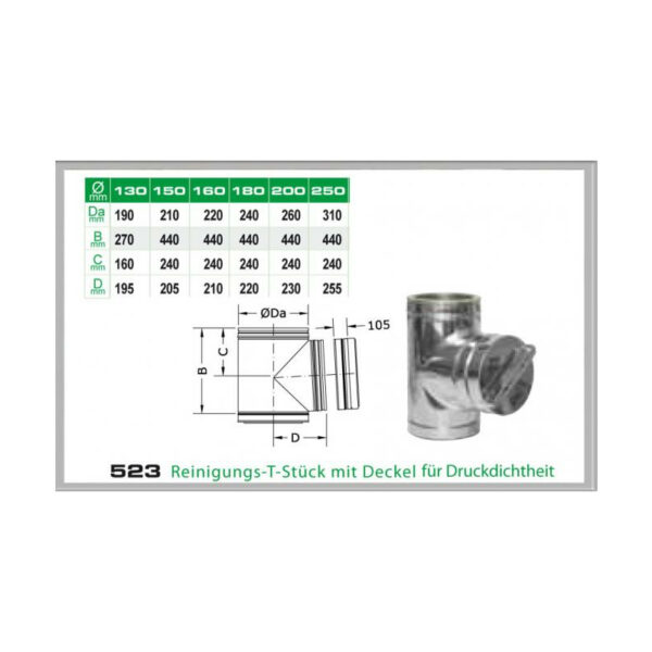 523/DN130 DW6 Reinigungs-T-Stück mit Deckel für Druckdichtheit Dinak