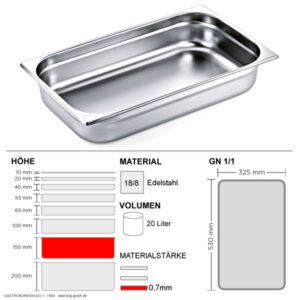 Gastronorm Behälter GN 1/1 - 150mm - GN90 - 18/8 Edelstahl - 0