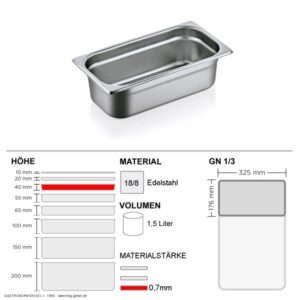 Gastronorm Behälter GN 1/3 - 40mm - GN90 - 18/8 Edelstahl - 0