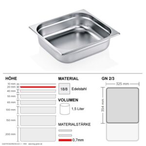 Gastronorm Behälter GN 2/3 - 20mm - GN90 - 18/8 Edelstahl - 0