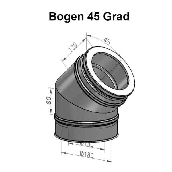 DW Complete Bogen 45° 130mm