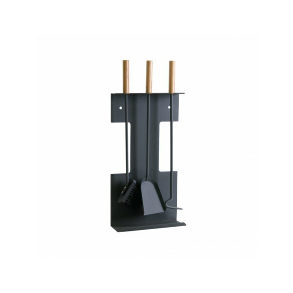 Kaminbesteck 3-tlg.schwarz modern Holzgriffe Kaminoflam