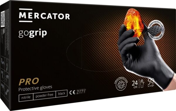 MERCATOR GoGrip Schwarz Größe XL, Einmalhandschuhe, puderfreie Einweghandschuhe