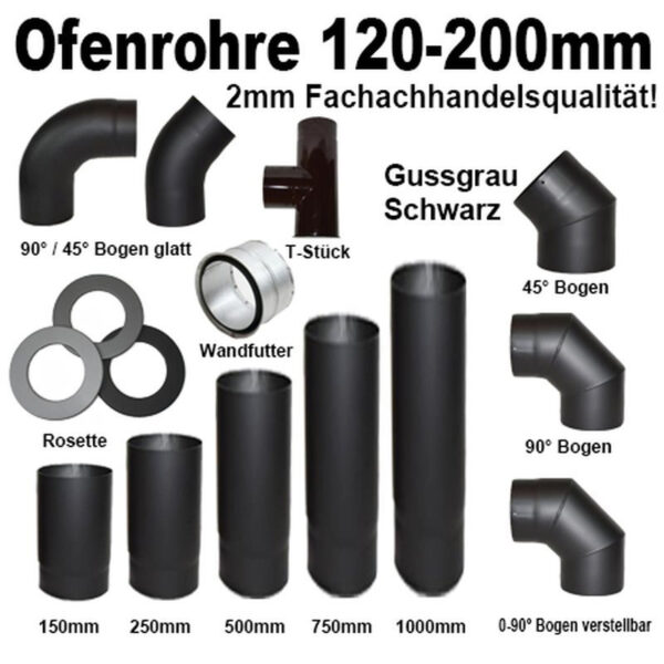 Ofenrohr 2mm 120mm - 200mm Senotherm lackiert