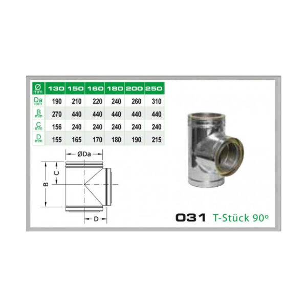 Zusätzlicher T-Aschluss 90° für Schornsteinsets 130mm DW